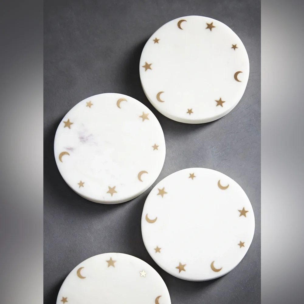 Marble and Brass Celestial Coasters - Set of 4
